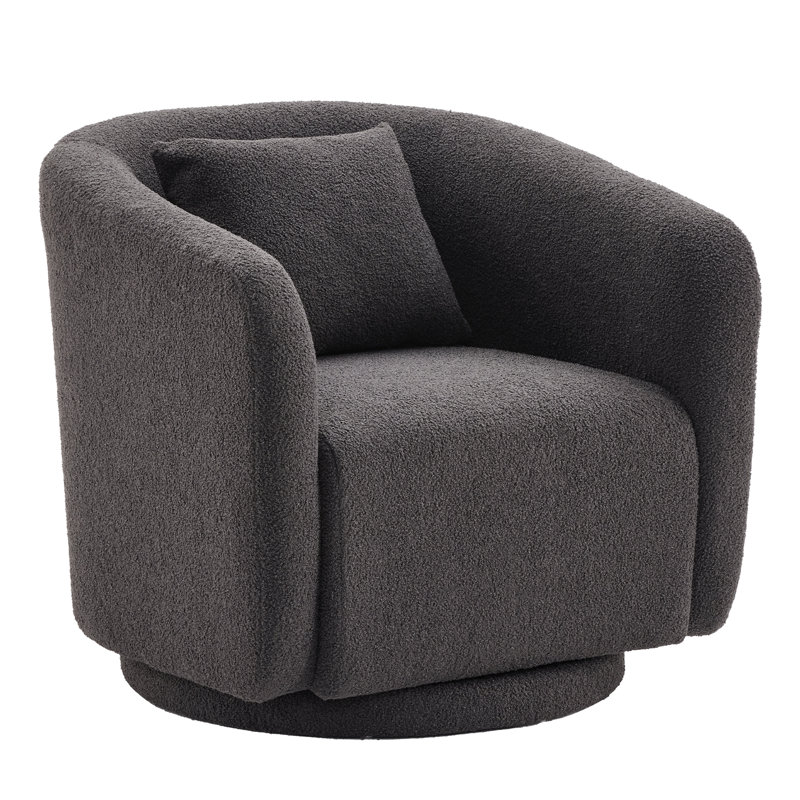 Boucle Polyester Upholstered Swivel Armchair, Dark Gray