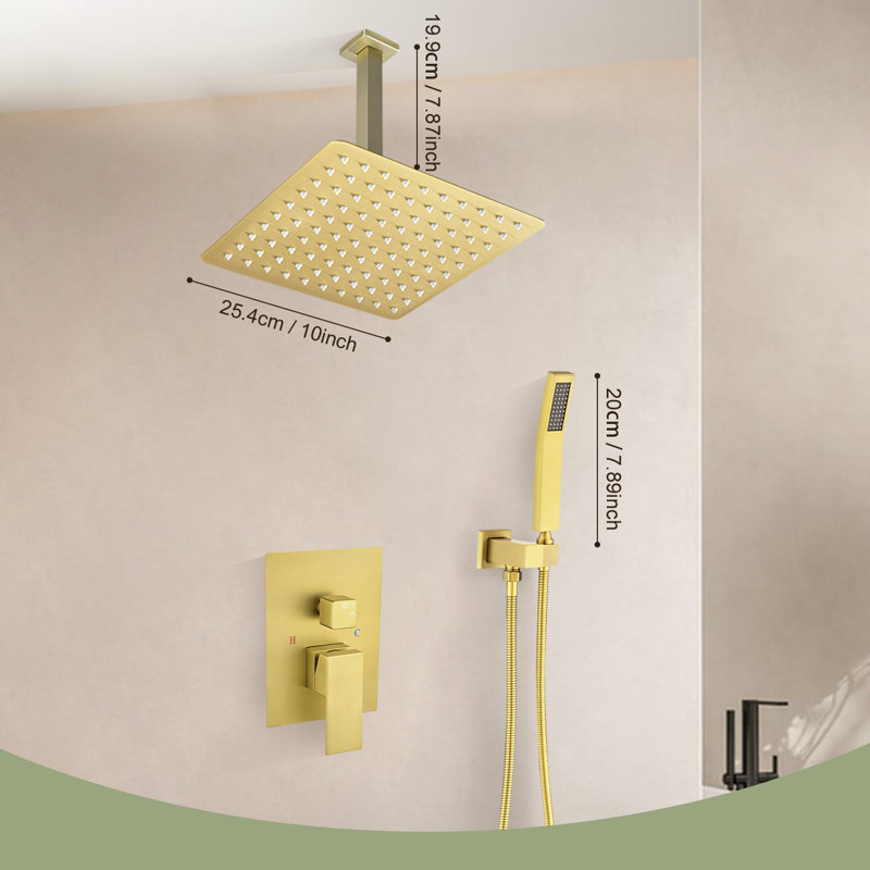 Luxury Ceiling-Mounted Rainfall Complete Shower System, Or brossé