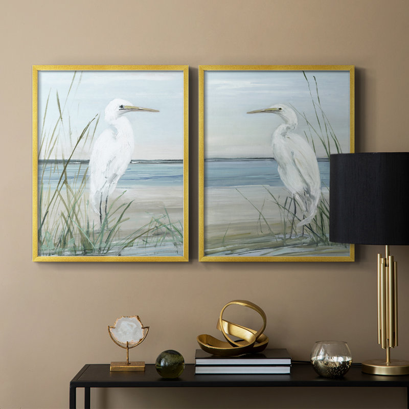 Impression encadrée Summertime Heron I-Premium - prêt à être accroché - aucun clou requis - aucun clou requis, Doré