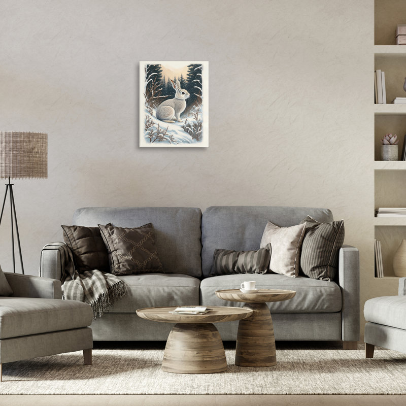 «Rabbit in Winter Forest», art mural sur toile par Denise Dundon, H 20 po x l 16 po