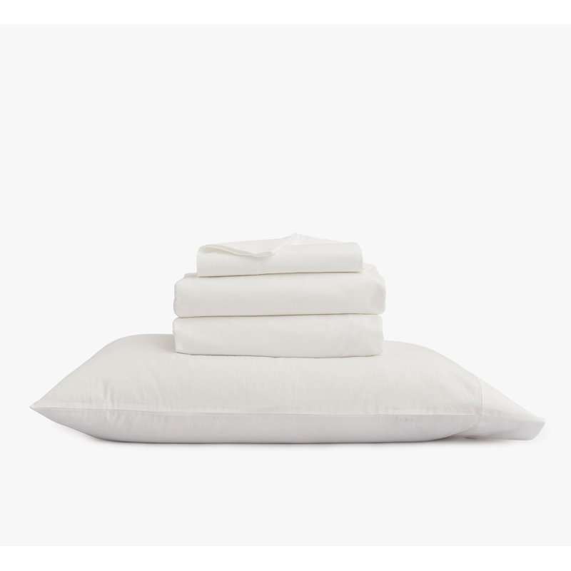 BESTOUCH Sheet Set 100% Washed Cotton Linen Feel Lightweight, California King Sheet Set with 2 Pillowcases, Off White