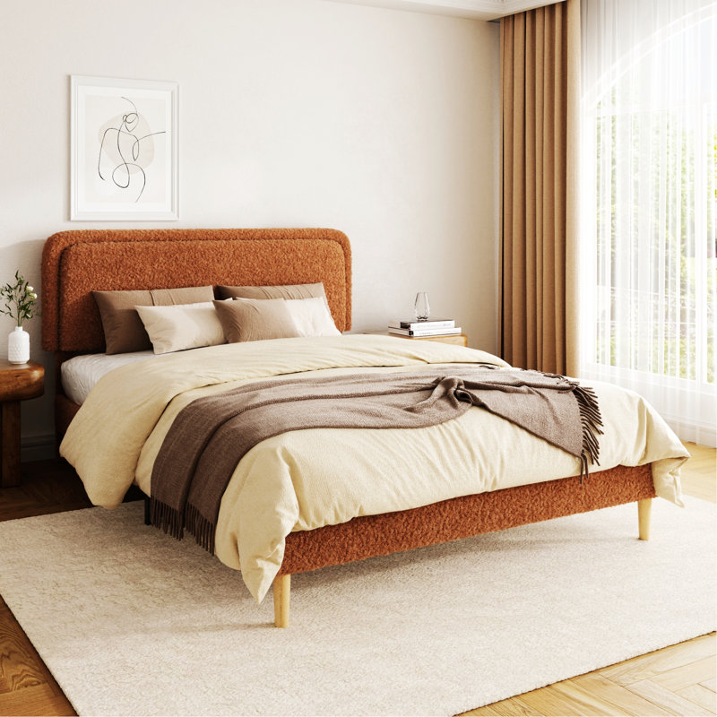 Cadre de lit pour la maison, cadre de lit plateforme, lit tapissier avec tête de lit réglable en hauteur, Queen, Brown