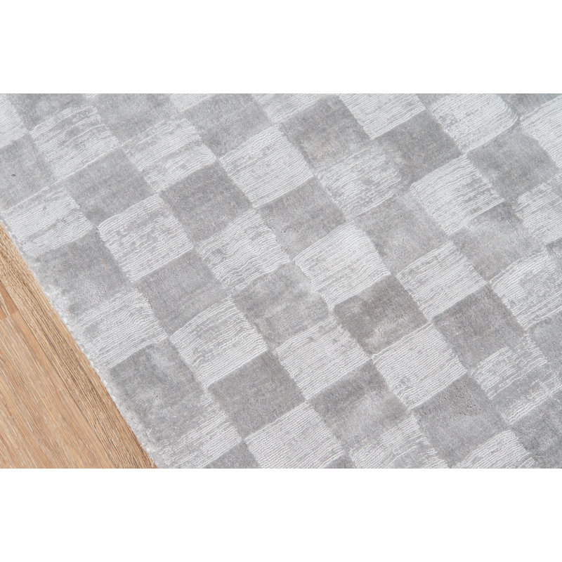 Tapis décoratif gris soie à carreaux Touffeté à la main Simkins, Rectangle 8 pi 6 po x 11 pi 6 po
