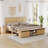 Natural Rattan Bed Frame with Sliding Barn Door Storage Cabinets-1749548704