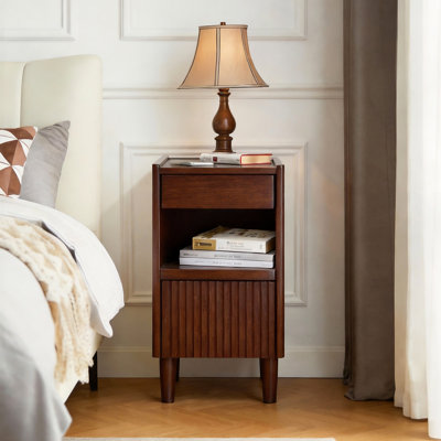 Table de chevet en bois avec 1 tiroir à tablettes ouvertes avec tables de bout et rangement, petite commode de bureau étroite, support de lampe, armoire de table de chevet, mobilier de chambre à coucher