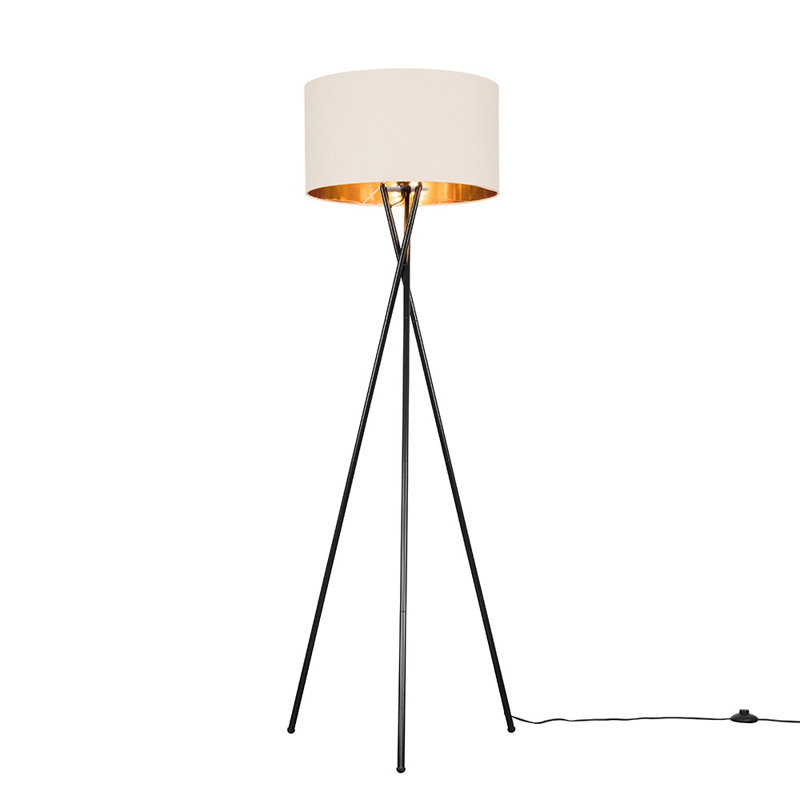 Misner 155cm Camden Tripod Floor Lamp with Large Reni Shade, Yes, Black , Beige & Gold