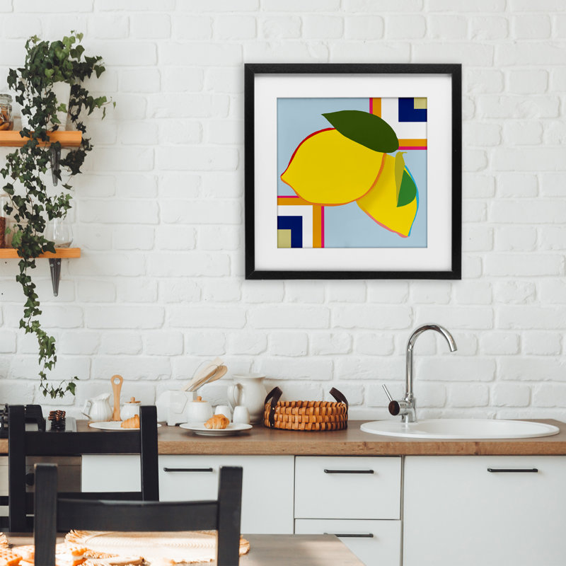 «Geometric Lemon Fruit», reproduction encadrée sous verre, design par Daniela Santiago, H 16 po x l 16 po, Noir