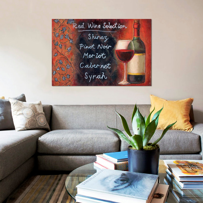 «Red Wine Sélection», art textuel sur toile tendue, H 26 po x l 40 po x P 1,5 po, Pas de tapis, Toile tendue