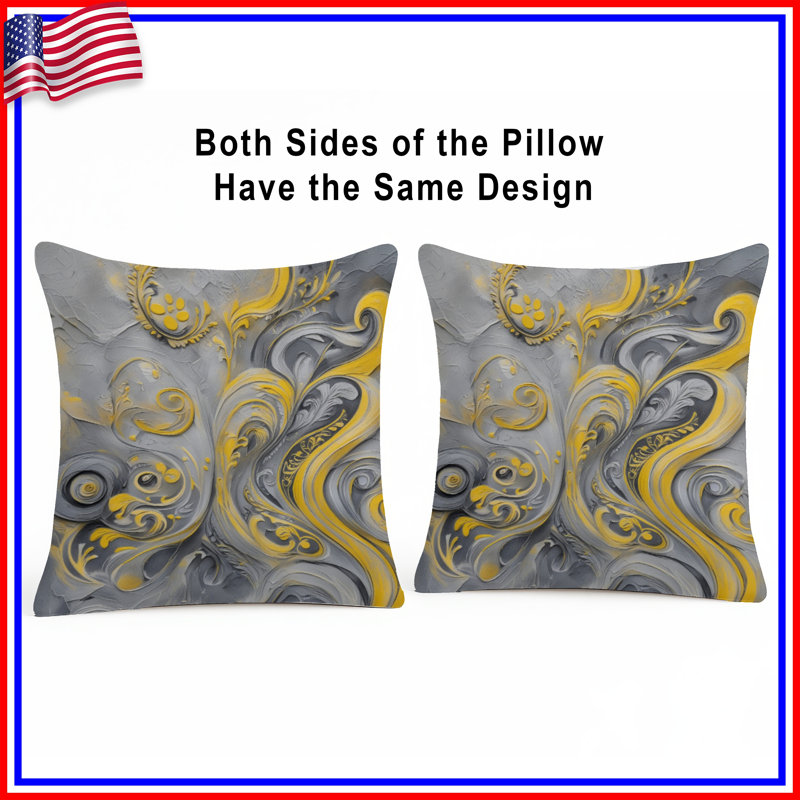 Coussins décoratifs à double face jaune et gris, 16 po x 16 po