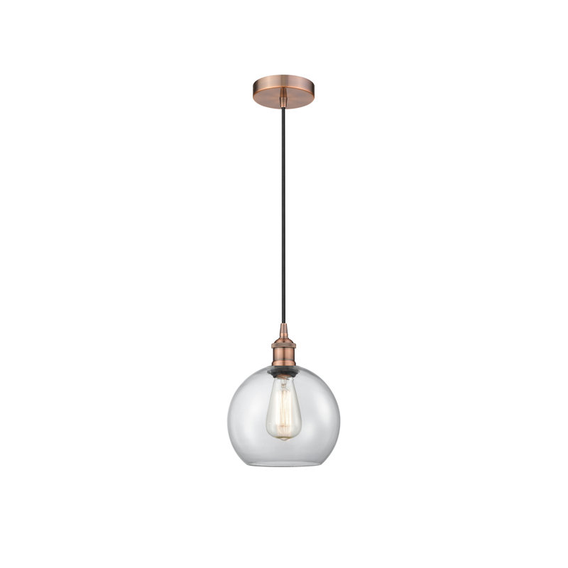 Luminaire suspendu simple à 1 lumière Ralph, H 10,75 po x l 8 po x P 8 po, Transparent, Cuivre antique