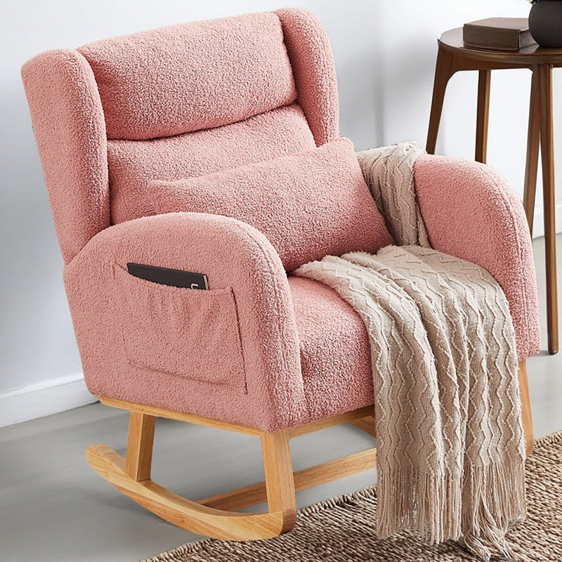 Chaise berçante moderne avec accoudoirs 27,2 po, Rose
