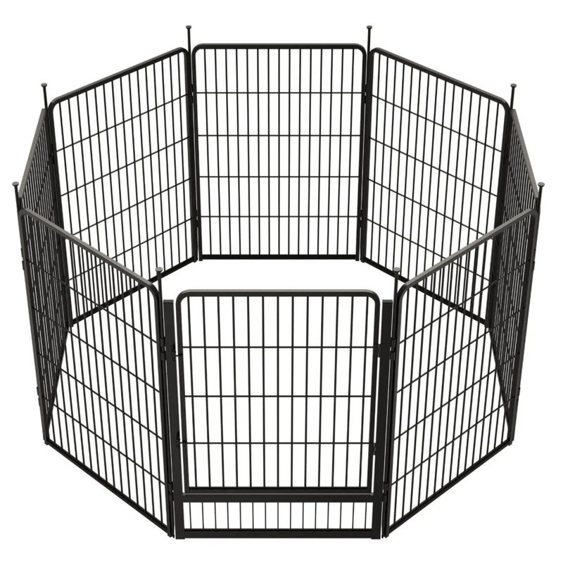 Parc pour chien pliable en métal robuste sans porte (ensemble de 4), Noir, H 40 po x l 107,2 po x P 0,63 po