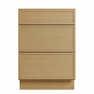 Modern White Oak Base Cabinet With 3 Drawer, Plywood Box Construction, Narrow Shaker Design, Soft-Close Undermount Slides, Multiple Sizes For Custom Layouts (12"–36")