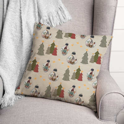 Cream Tree And Globe Pattern Throw Pillow