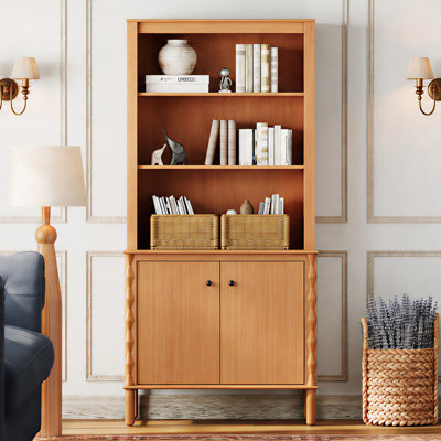 Greeta 73" Tall Bookcase With Open Shelf And 2 Door Storage For Home Office Living Room Bedroom, Walnut