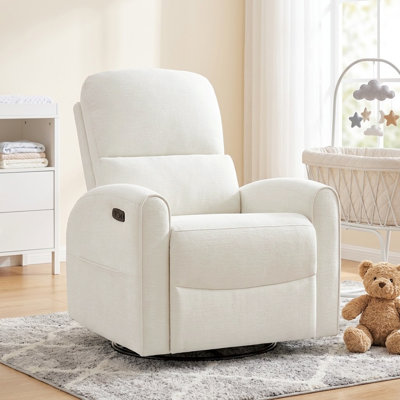 Modern Chenille Power Swivel Rocker Glider Nursery Recliner with Lumbar Support,Round Armrest and Double Pocket,USB and Type-C