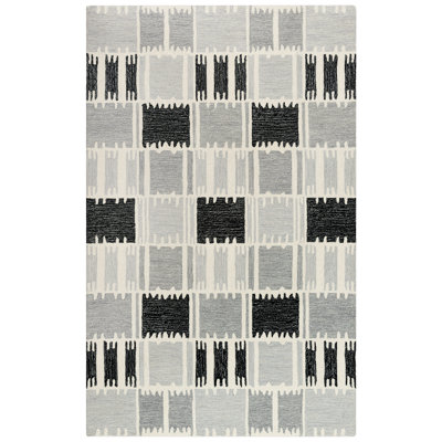 Tapis gris en laine touffeté géométrique fait main Dorion