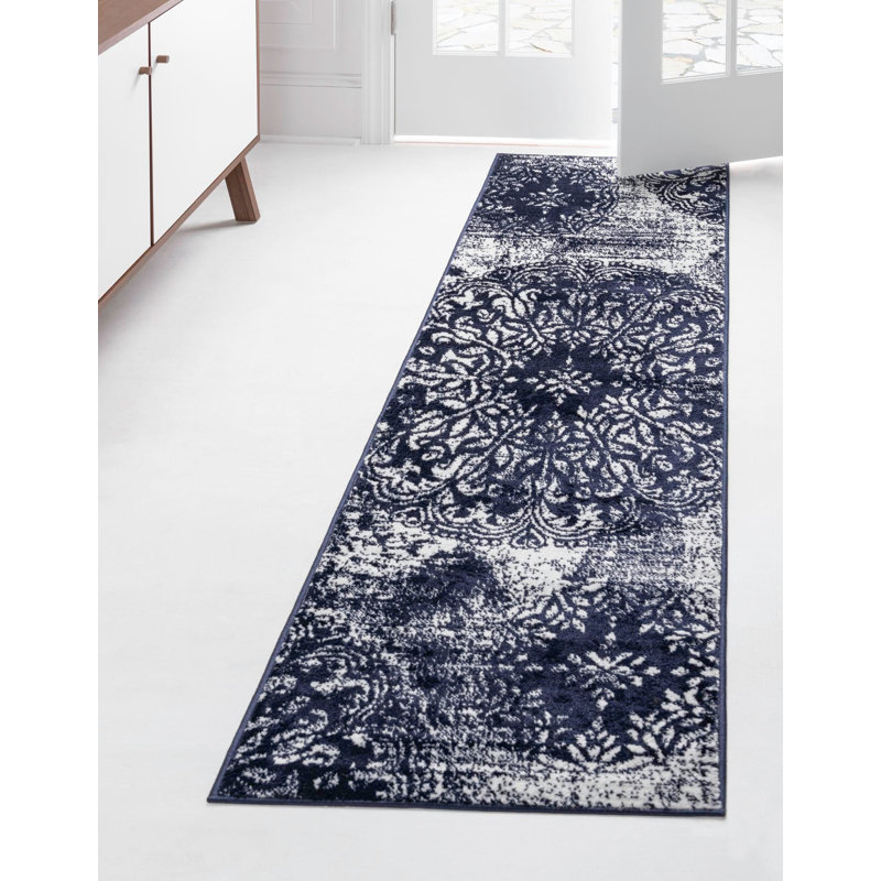 Brandt Floral Area Rug, Runner 2' x 6'7", Navy Blue