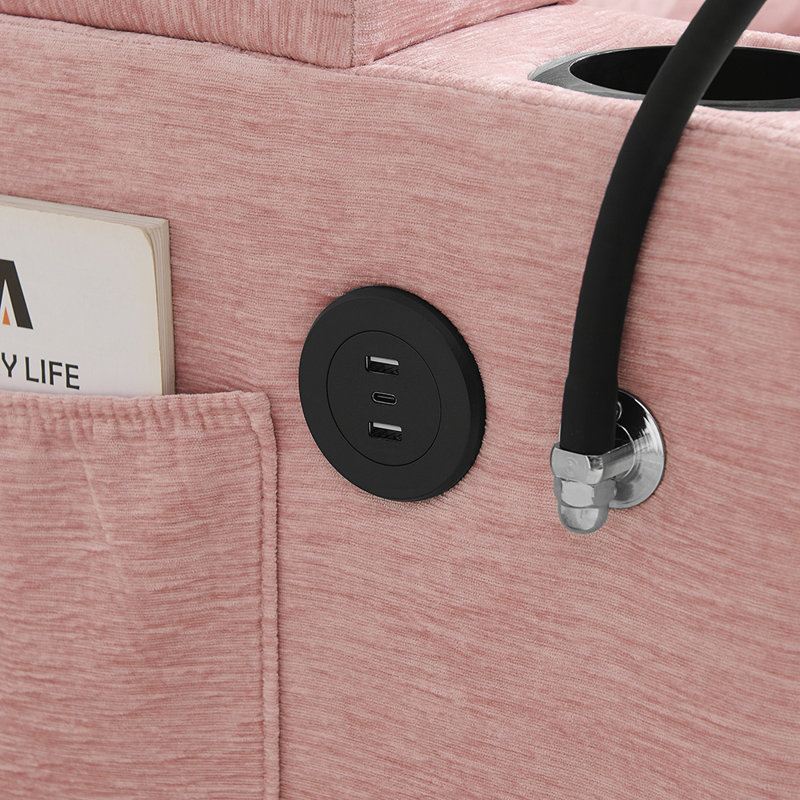 Canapé inclinable simple avec dossier réglable manuellement, port de charge USB sur le côté de l'accoudoir et repose-pieds de rangement assorti