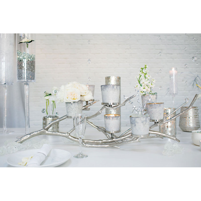 13.5'' H Metal Tabletop Candelabra, Silver