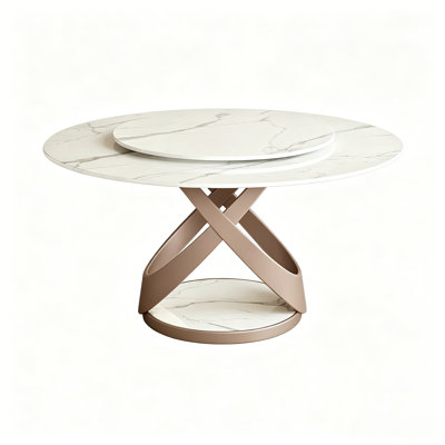 Round Dining Table with Marble Lazy Susan
