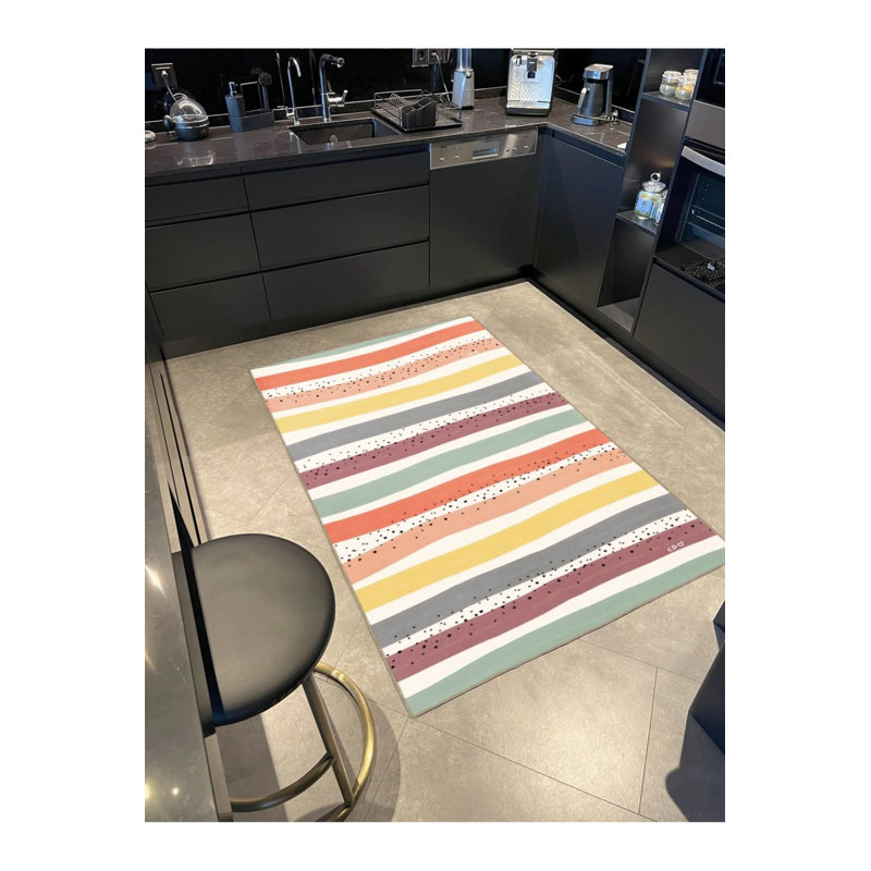 Tapis horizontal tissé à motifs de couleurs mélangées, Rectangle 5 pi 2 po x 7 pi 7 po