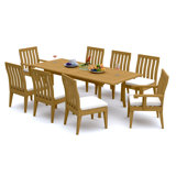 6 Seats 7 Pcs Grade-A Teak Wood Dining Set: 94" Double Extension Rectangle Table And 6 Caranas Chairs (2 Arm & 4 Armless Chairs) #11Ca2002