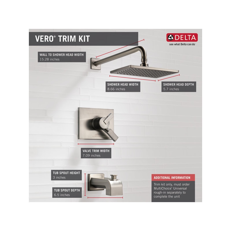 Vero Volume Control Tub and Shower Faucet with Monitor, Stainless Steel