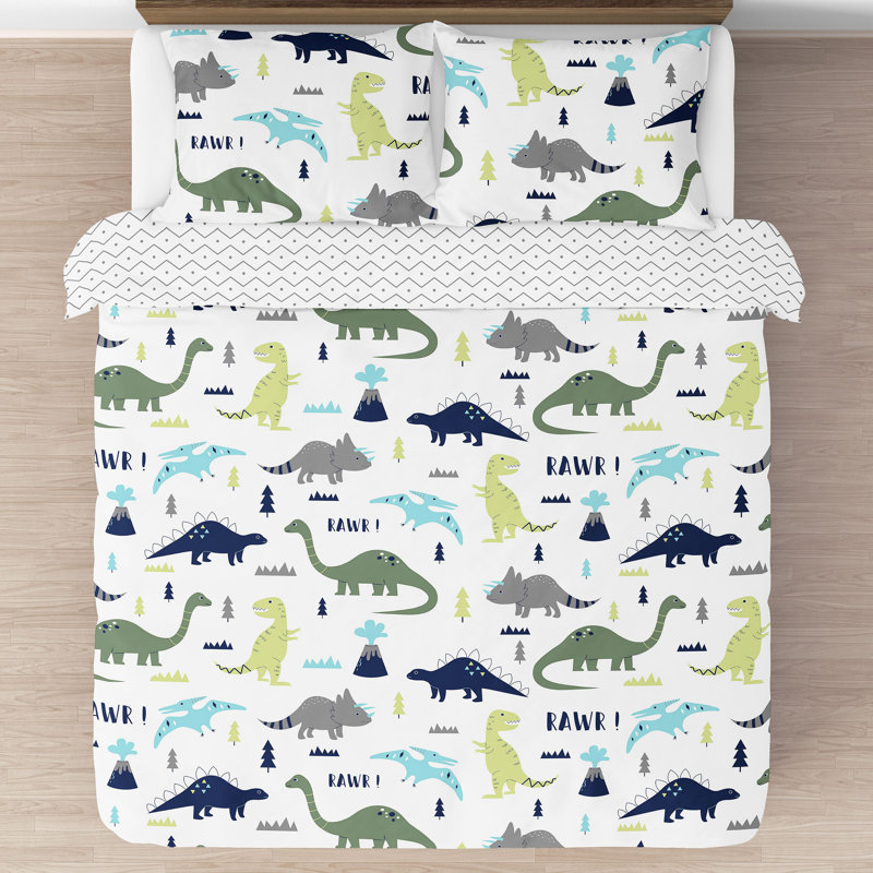 Blue and Green Dinosaur Print Full Microfiber Bedding Set