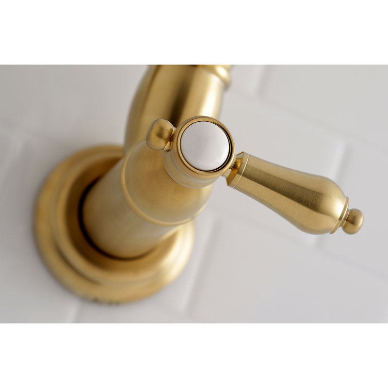 Brushed Brass Dual Handle Wall Mount Pot Filler Faucet