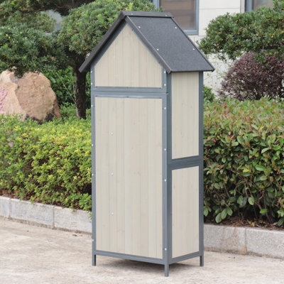 Large Capacity Outdoor Storage Outdoor Storage Unit with Floor – Weatherproof Wooden Outdoor Storage Unit with Durable Metal Frame – Vertical Tool Organizer for Backyard, Garden, – Adjustable Shelves