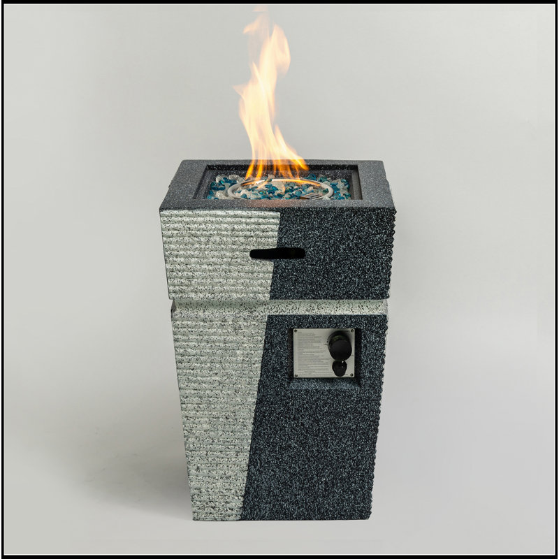 20" Propane Gas Fire Pit Table, 50000 BTU Square Concrete Fire Pit For Outside Patio Deck Garden Backyard-Light Grey-Blue