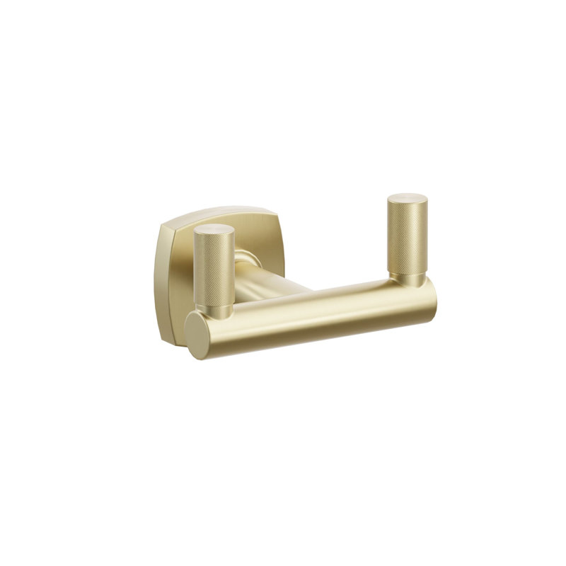 Crochet double Emtek Select avec rosette carrée douce, tige ronde et pointe moletée, Satin Brass