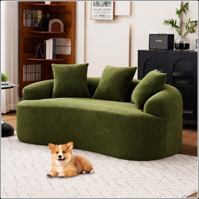 Causeuse incurvée en chenille avec 3 coussins moelleux, siège profond pour petits appartements et salons, aucun assemblage requis