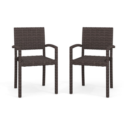 Martha Stewart Bedford 2PK Outdoor Rattan Wicker Stackable Dining Armchairs by Martha Stewart
