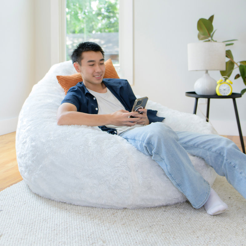 Big Joe Large Teardrop Foam Filled Bean Bag Chair with Soft Removable Cover, Ivory Polyester