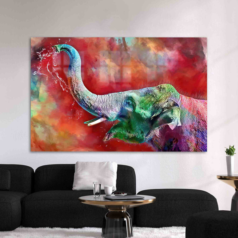 Art mural en verre coloré d'éléphant mignon pour une décoration unique et vibrante inspirée des animaux dans votre maison ou votre bureau
