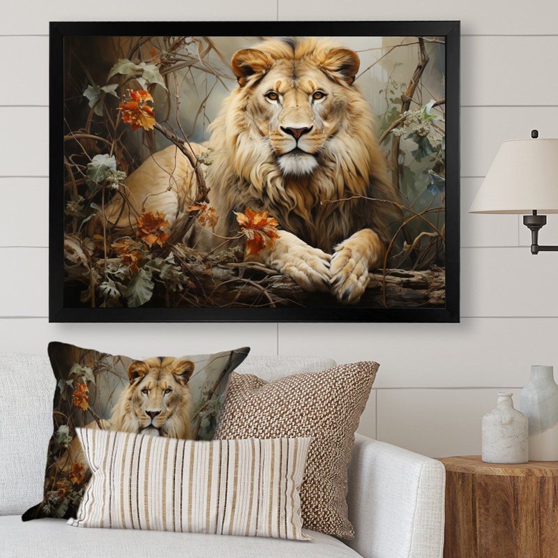 Lion Collage Of Nature I On Canvas Print, H 16 po x l 32 po x P 1 po, Cadre simple noir