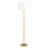 Stellar Wood Rattan Tube , Gold Brass Metal And White Linen Shade Floor Lamp