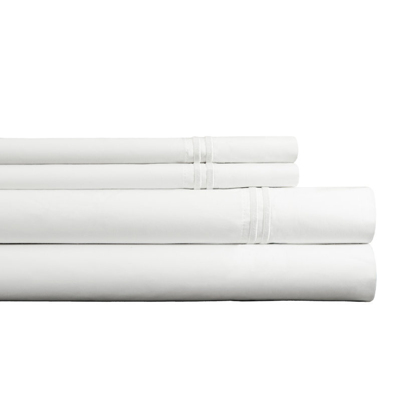 Pointehaven 300 TC Percale 100% Long Staple Cotton Double Satin Stitch Oversized Sheet Set, Queen Sheet Set, White