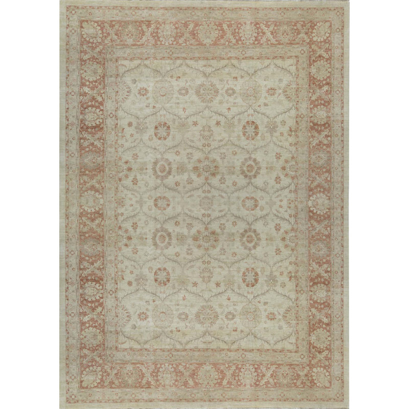 Wool Oriental Area Rug in Beige/Rust