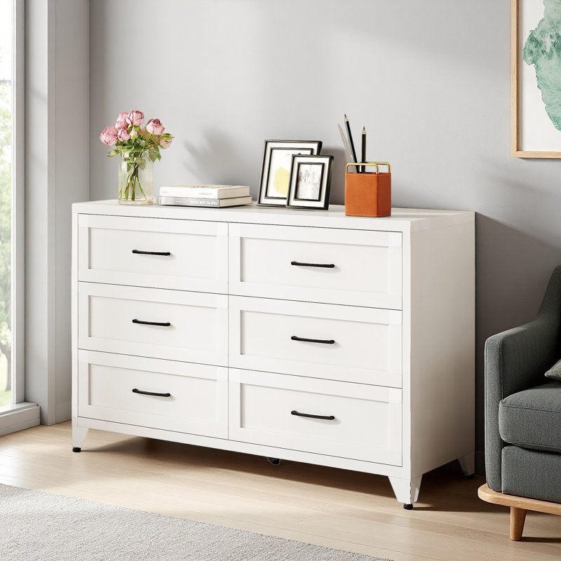 Commode 6 tiroirs pour chambre à coucher, commode de rangement moderne en métal avec tiroirs coulissants, armoire de rangement compacte pour garde-robe