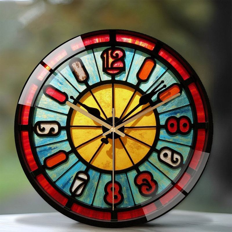 Vintage Stained Glass Wall Clock Decor Art - 12'' Modern Glass Wall Clock