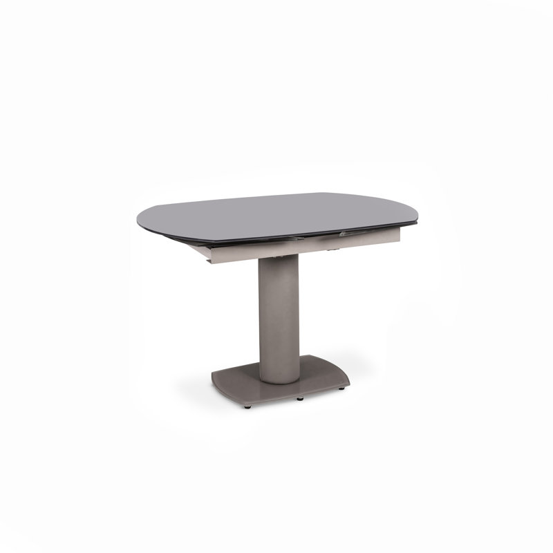 Brisson Extendable Oval Glass Top Metal Base Dining Table, Grey