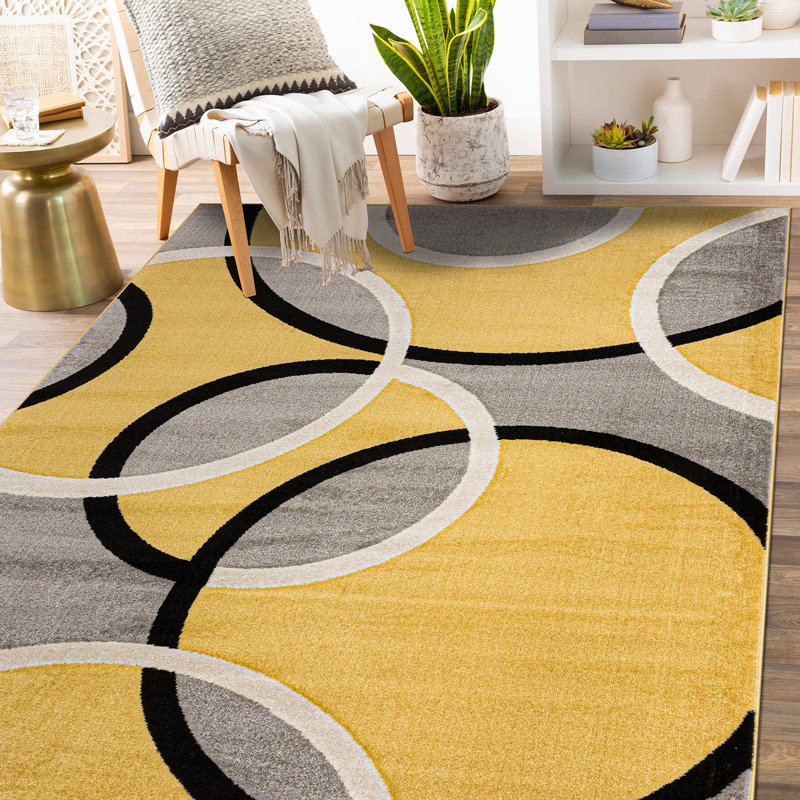 Doucet Geometric Yellow/Gray/Black Area Rug, Rectangle 5'3" x 7'3"
