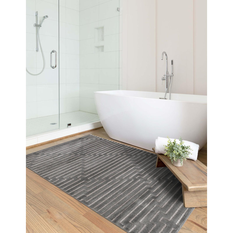 Tapis contemporain gris et argenté Omotayo, Rectangle 2 pi x 3 pi 1 po