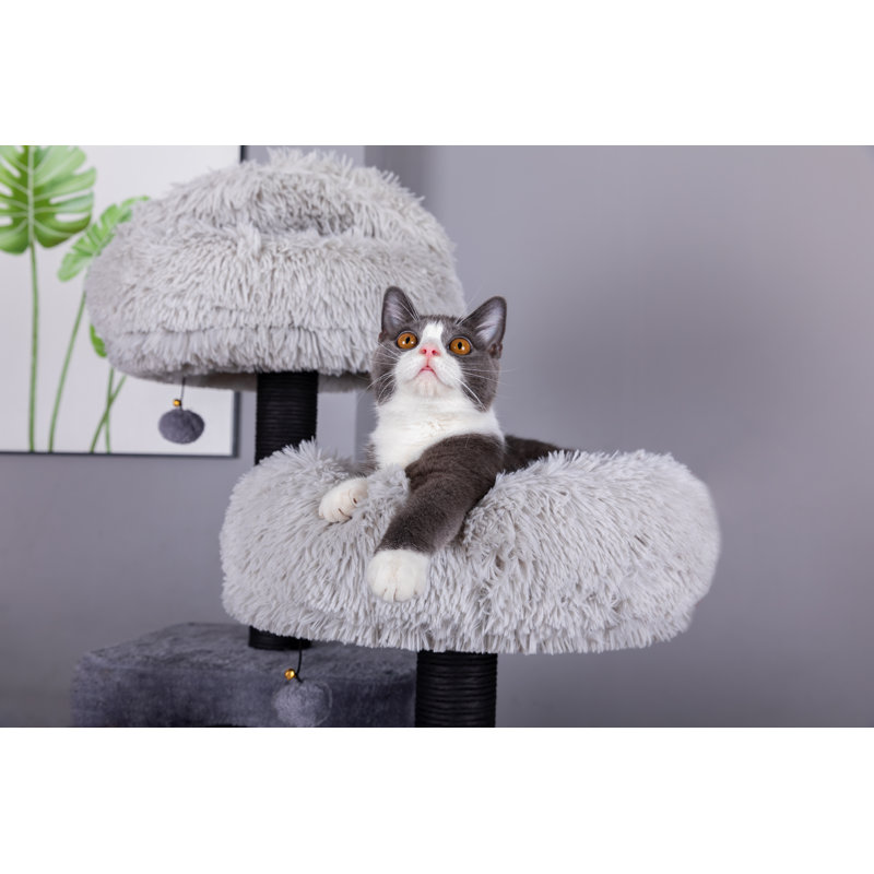 63'' Gray Faux Fur and Sisal 7-Level Cat Tree Tower
