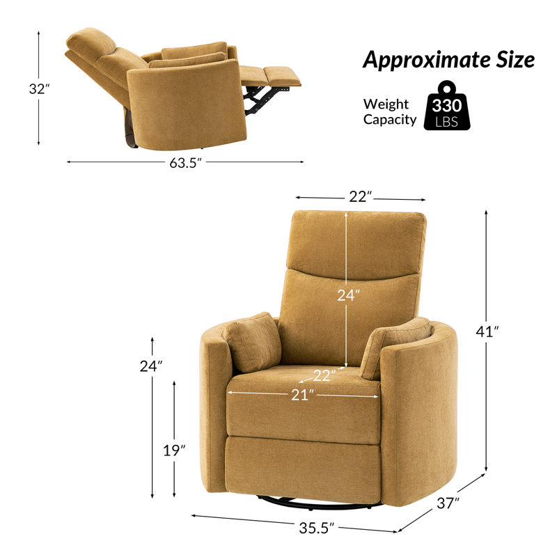 Anneisha Contemporary Swivel Rocker Power Recliner with Moveable Pillows (Set of 2), Mustard