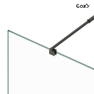 Panneau de douche fixe sans cadre de 61 cm (L) x 193 cm (H) avec verre trempé transparent de 9,5 mm, film résistant aux éclats et barre télescopique réglable