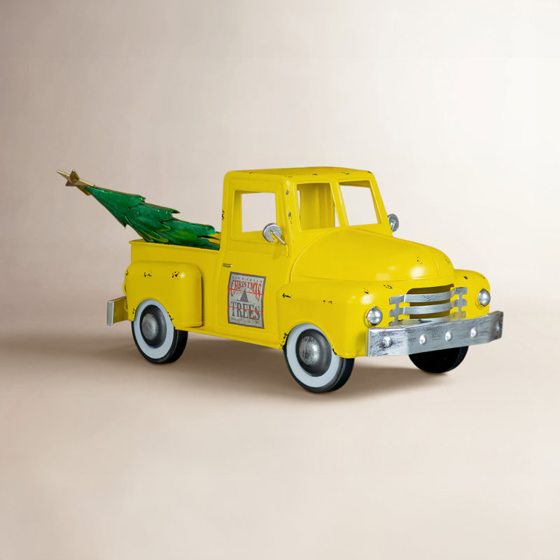 Camion de Noël à l'ancienne avec arbre, Jaune